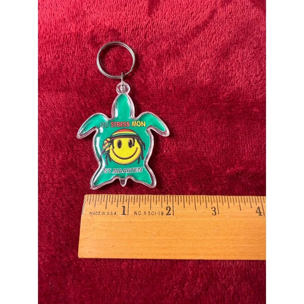 St Maarten Sea Turtle Keychain No Stress Mon We Be Partyin Souvenir Acrylic